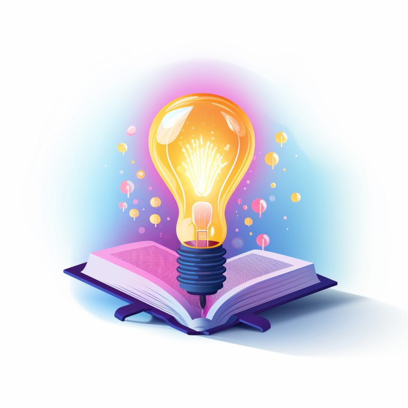 Um caderno aberto com uma lâmpada acesa, em referência a uma ideia