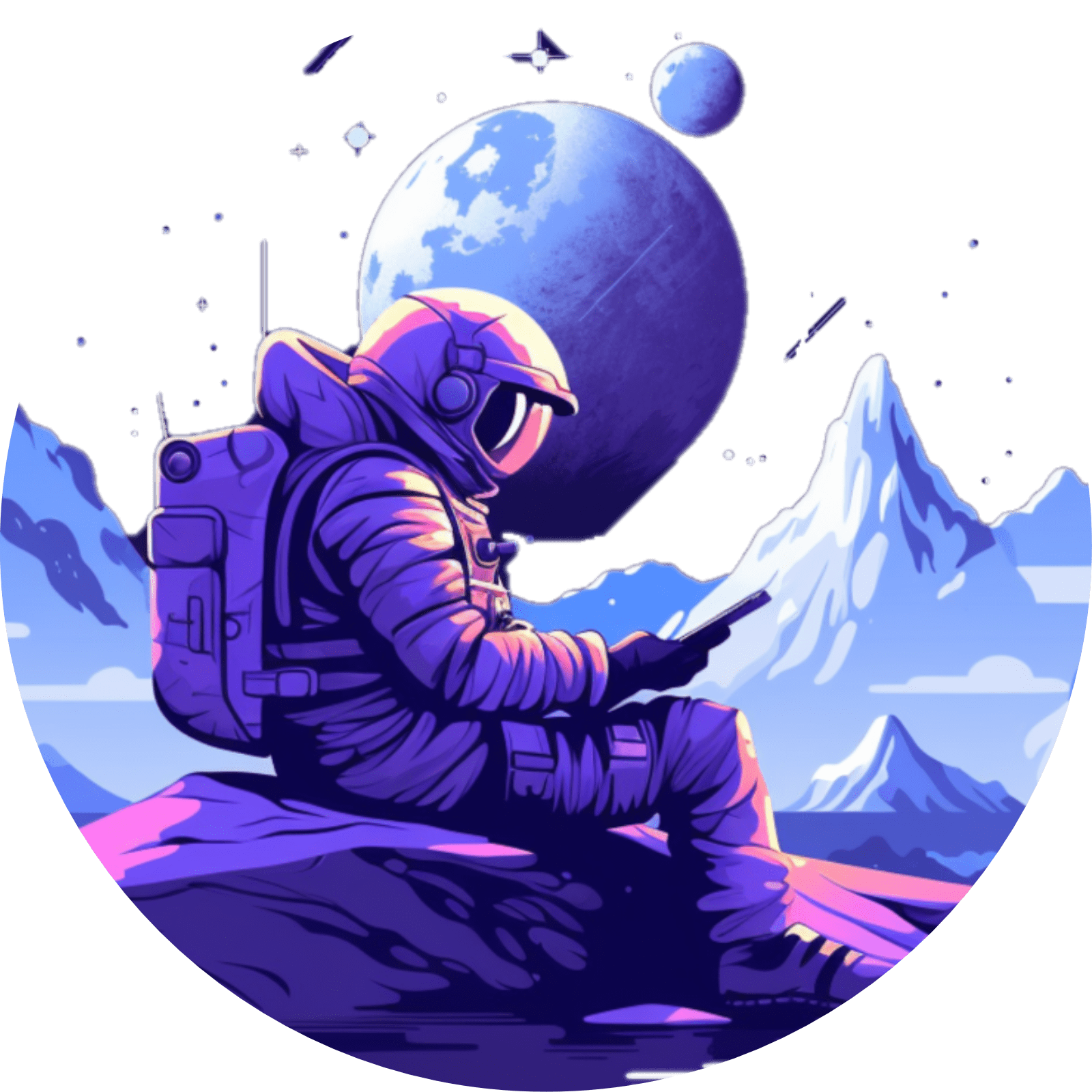Astronauta escrevendo em dispositivo mobile