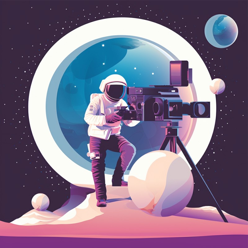 Astronauta filmando como um diretor de cinema