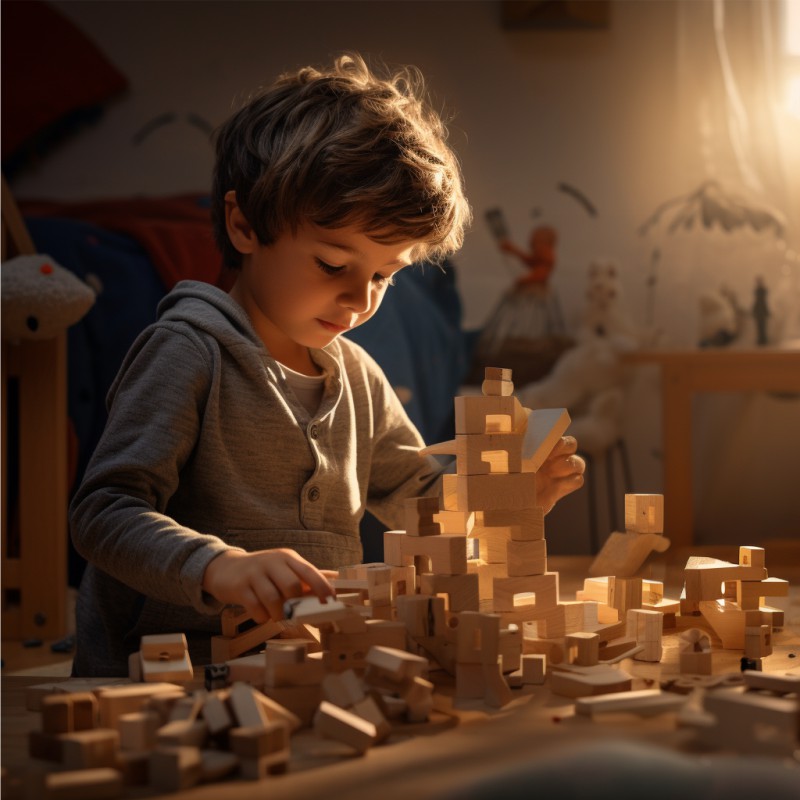 Criança brincando com blocos de madeira