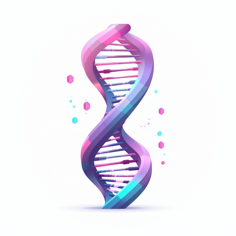 Hélice de DNA nas cores azul, roxo e rosa