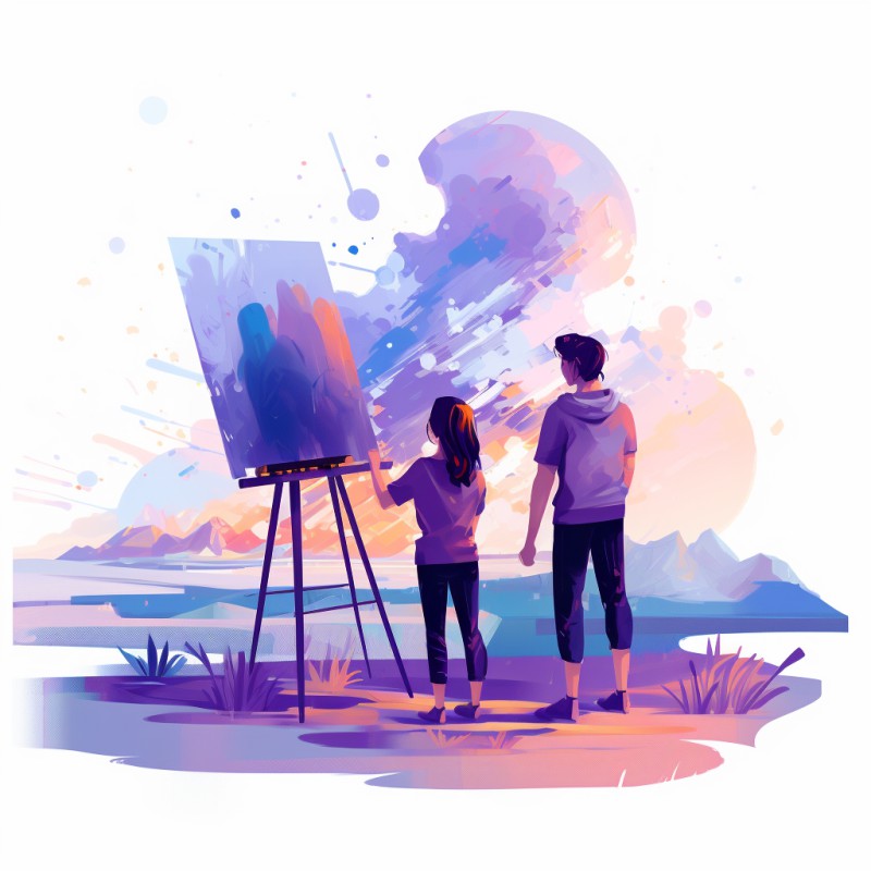 Pai e filha pintando um canva