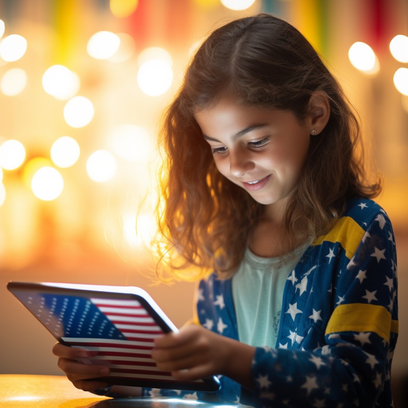 Menina criança ficando bilíngue e aprendendo inglês