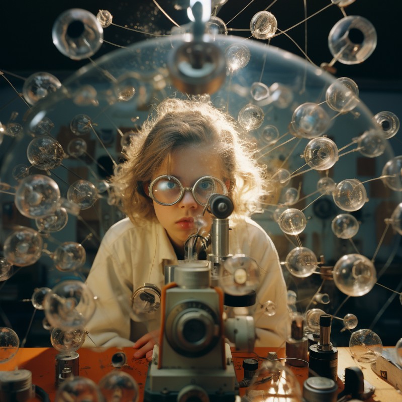 Menina em um futurístico laboratório científico