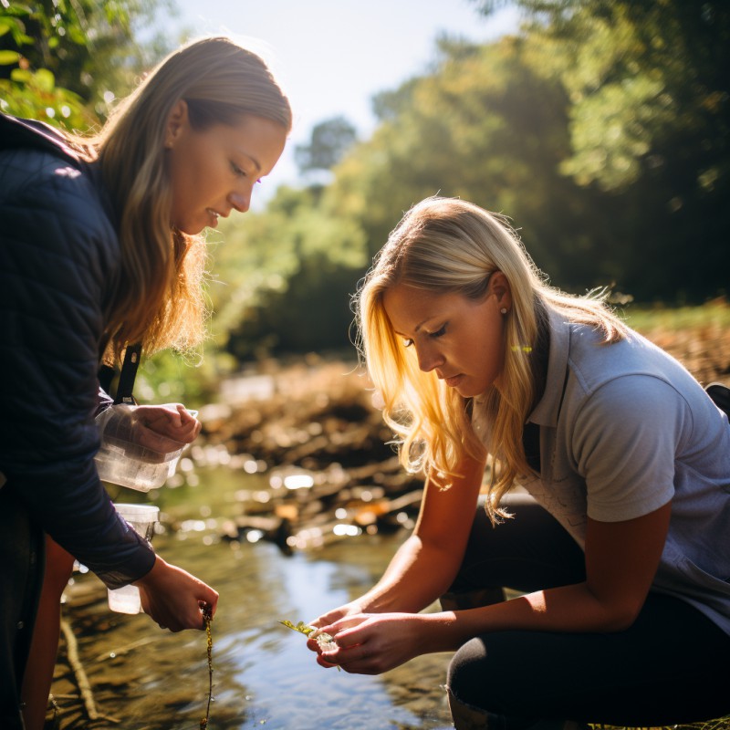 Duas meninas na natureza aprendendo sobre mudanças climáticas e natureza