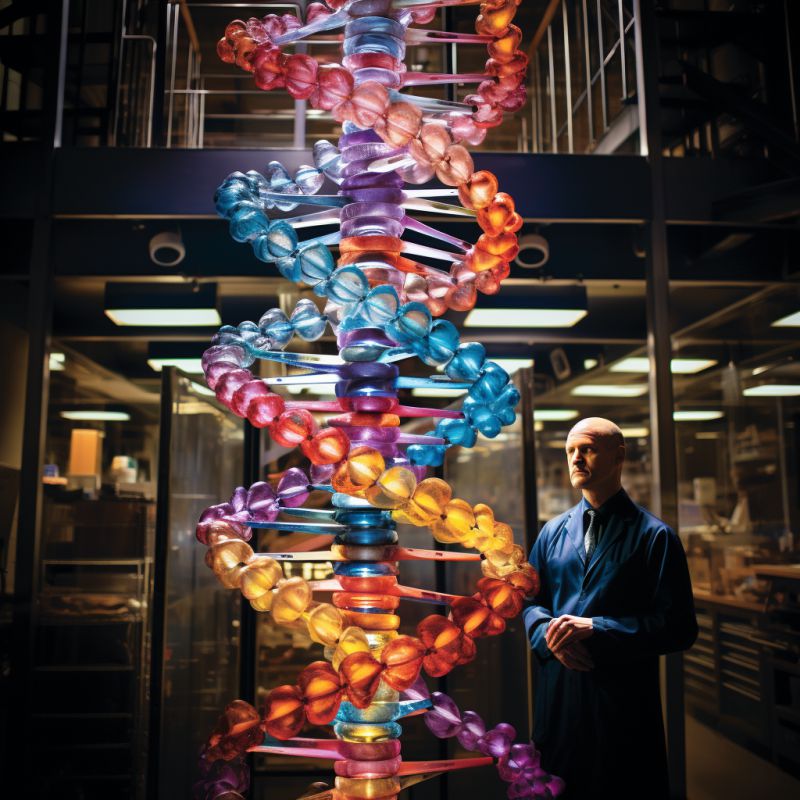 Grande DNA colorido representando o Mapeamento Genético