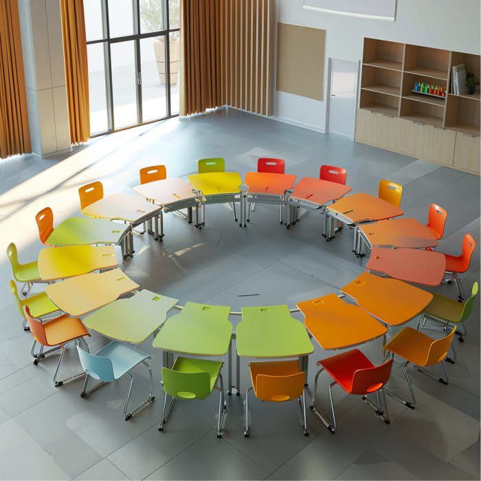 Cadeiras coloridas de sala de aula em círculo